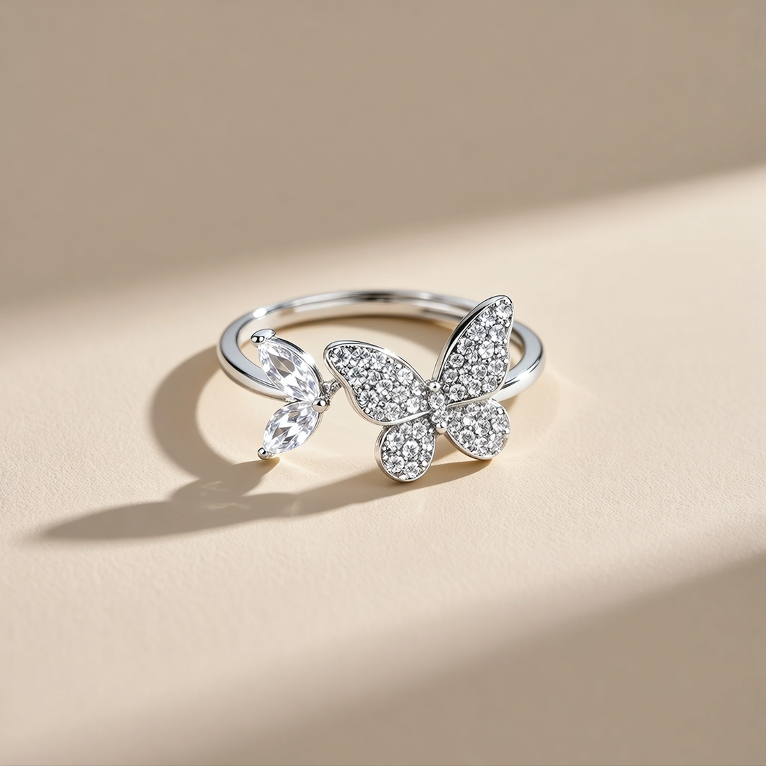 Luxury Silver Dual Butterfly Open Adjustable Ring