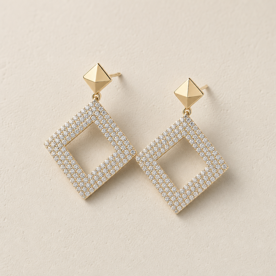 Luxury 18K Gold Plated Geometric Diamond-Cut Drop Earrings