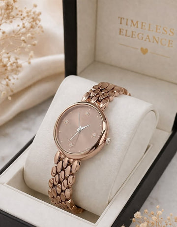 Luxury Rose Gold Minimalist Watch with Beaded Mesh Bracelet