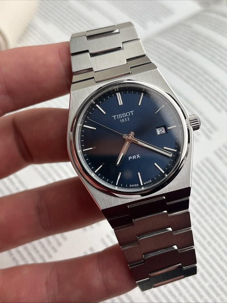 Tissot PRX Quartz Stainless Steel Watch with Sunray Blue Dial