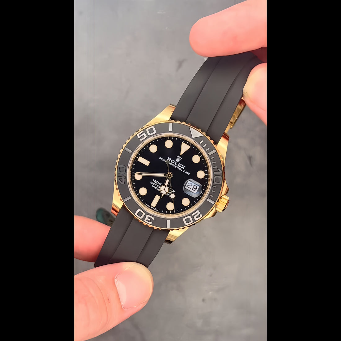 Luxury Golden Rolex Master Dial Watch – Adjustable Rubber Strap | Heavy Lock | Steel Bezel | Premium Watch